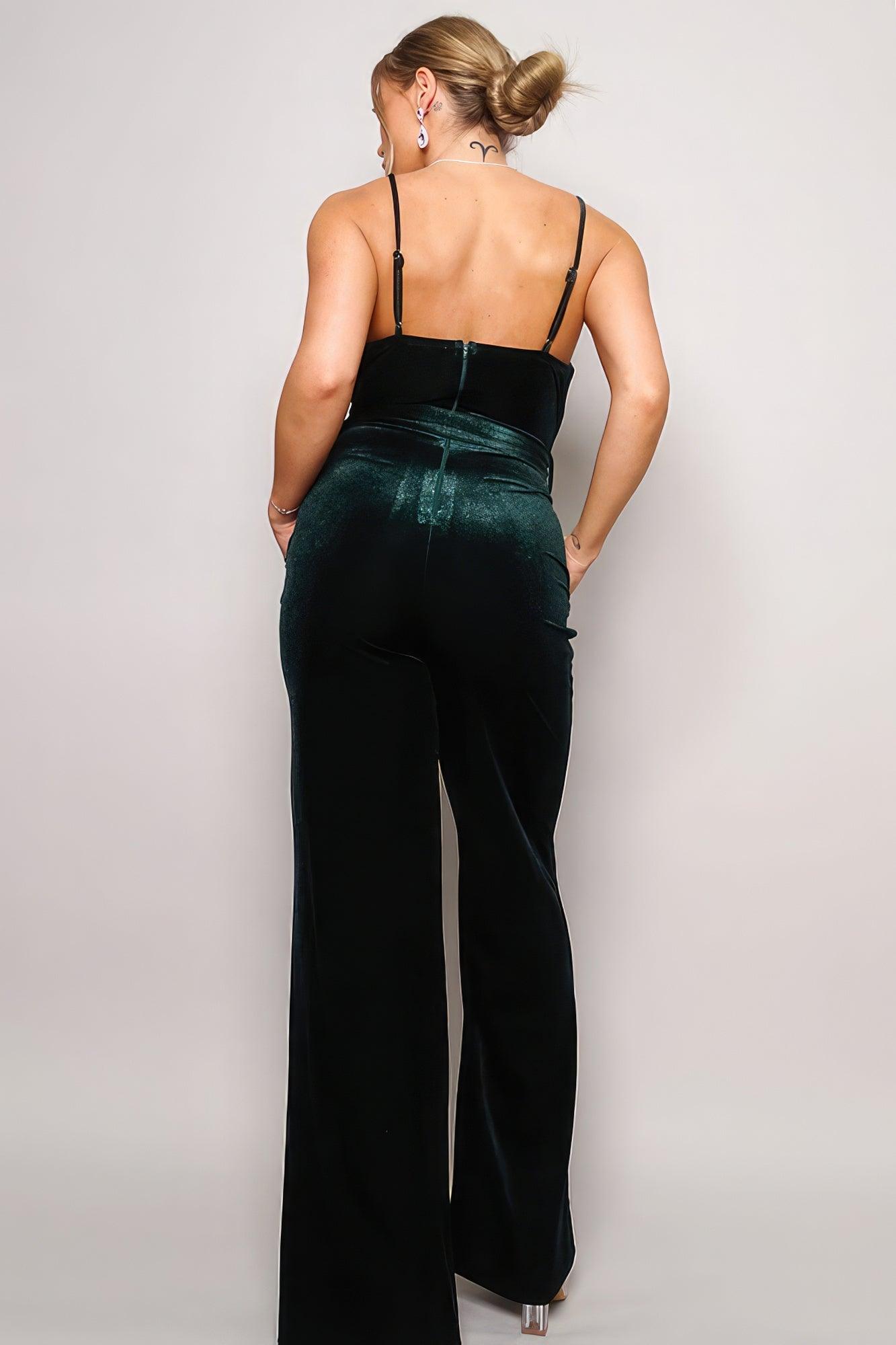 Samba Rhinestone Belt Velvet Jumpsuit - Clothes For Her Online Store
