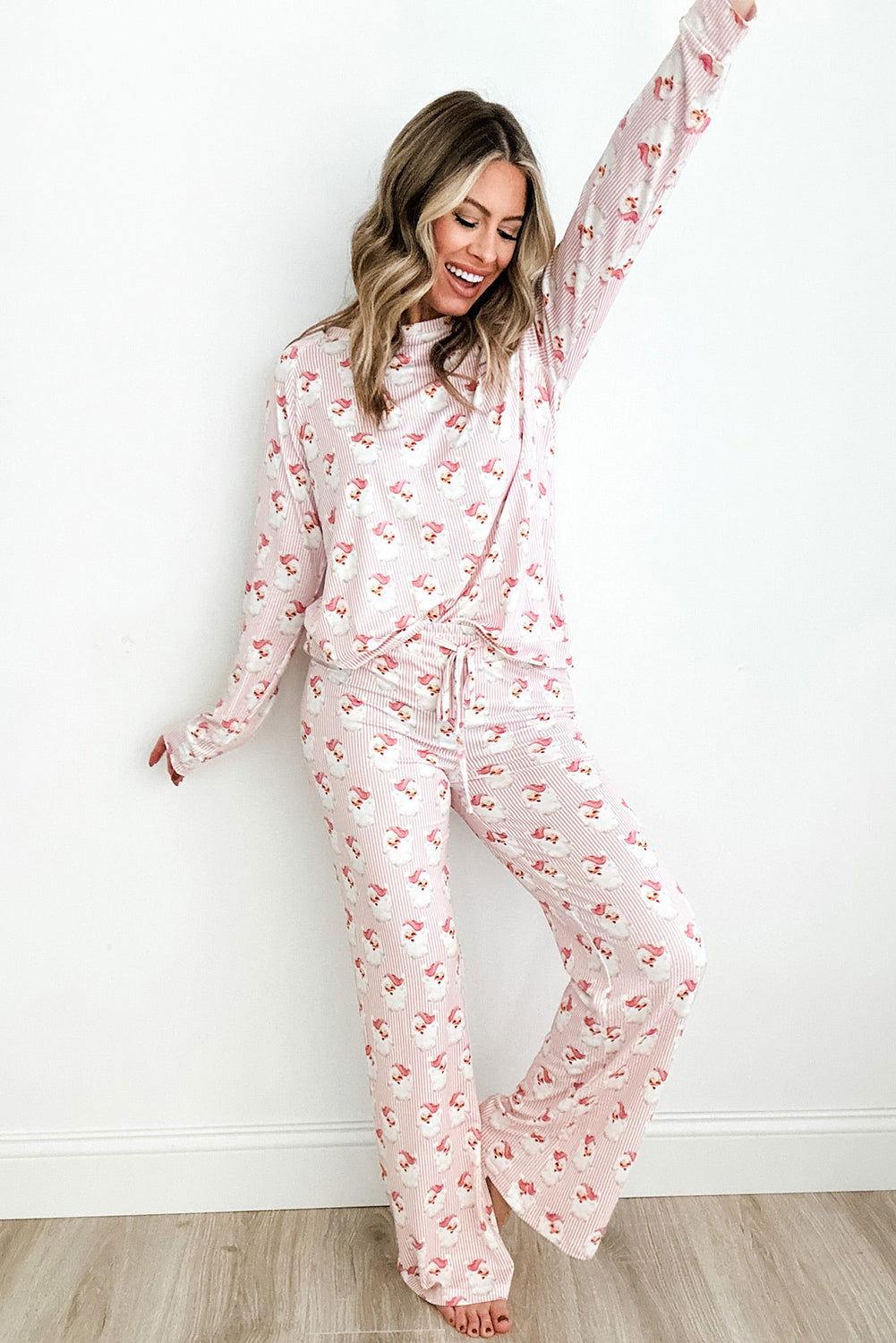Santa Print Long Sleeve Top and Pants Lounge Set - Clothes For Her Online Store