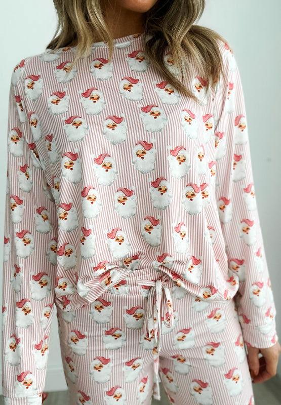 Santa Print Long Sleeve Top and Pants Lounge Set - Clothes For Her Online Store