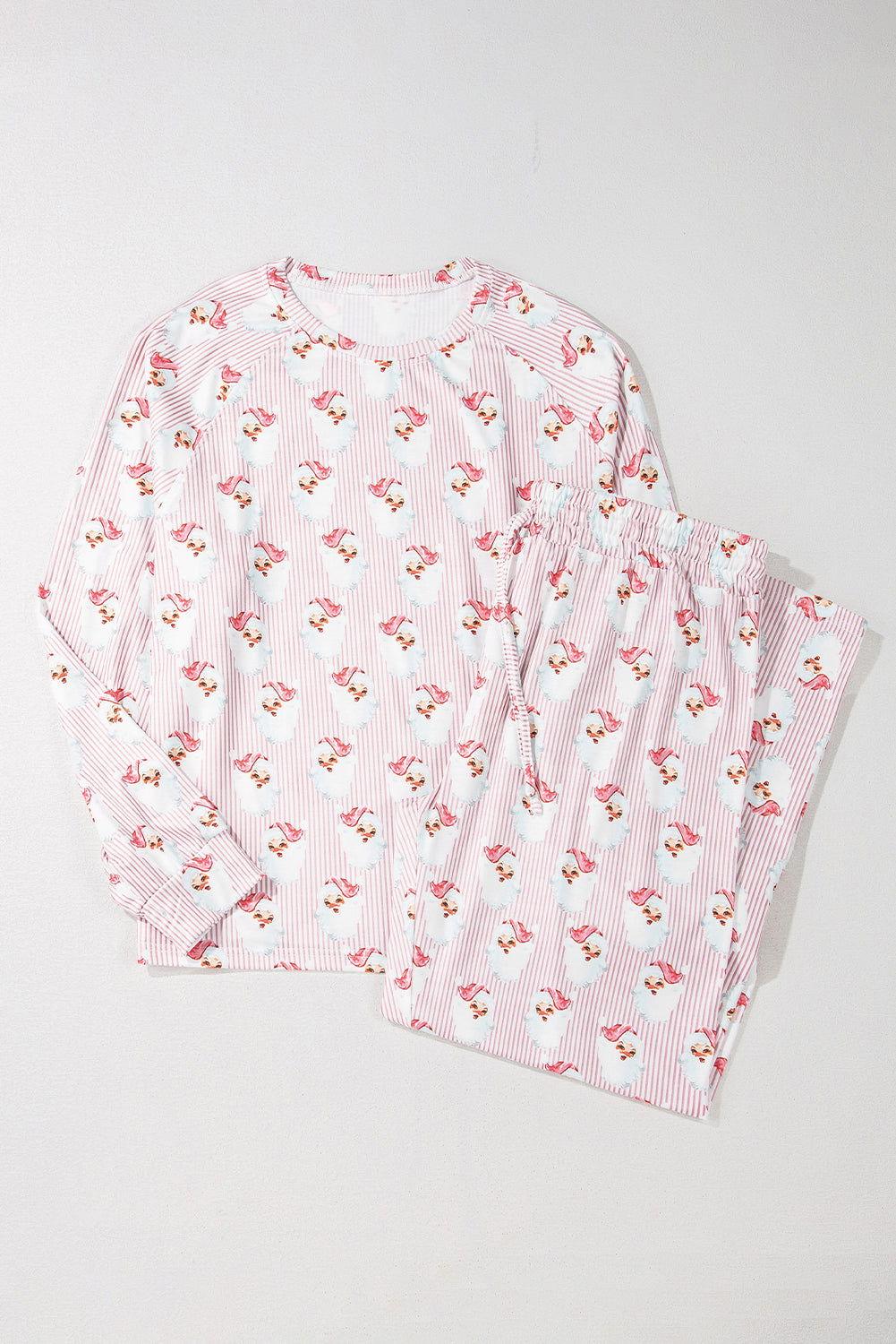 Santa Print Long Sleeve Top and Pants Lounge Set - Clothes For Her Online Store