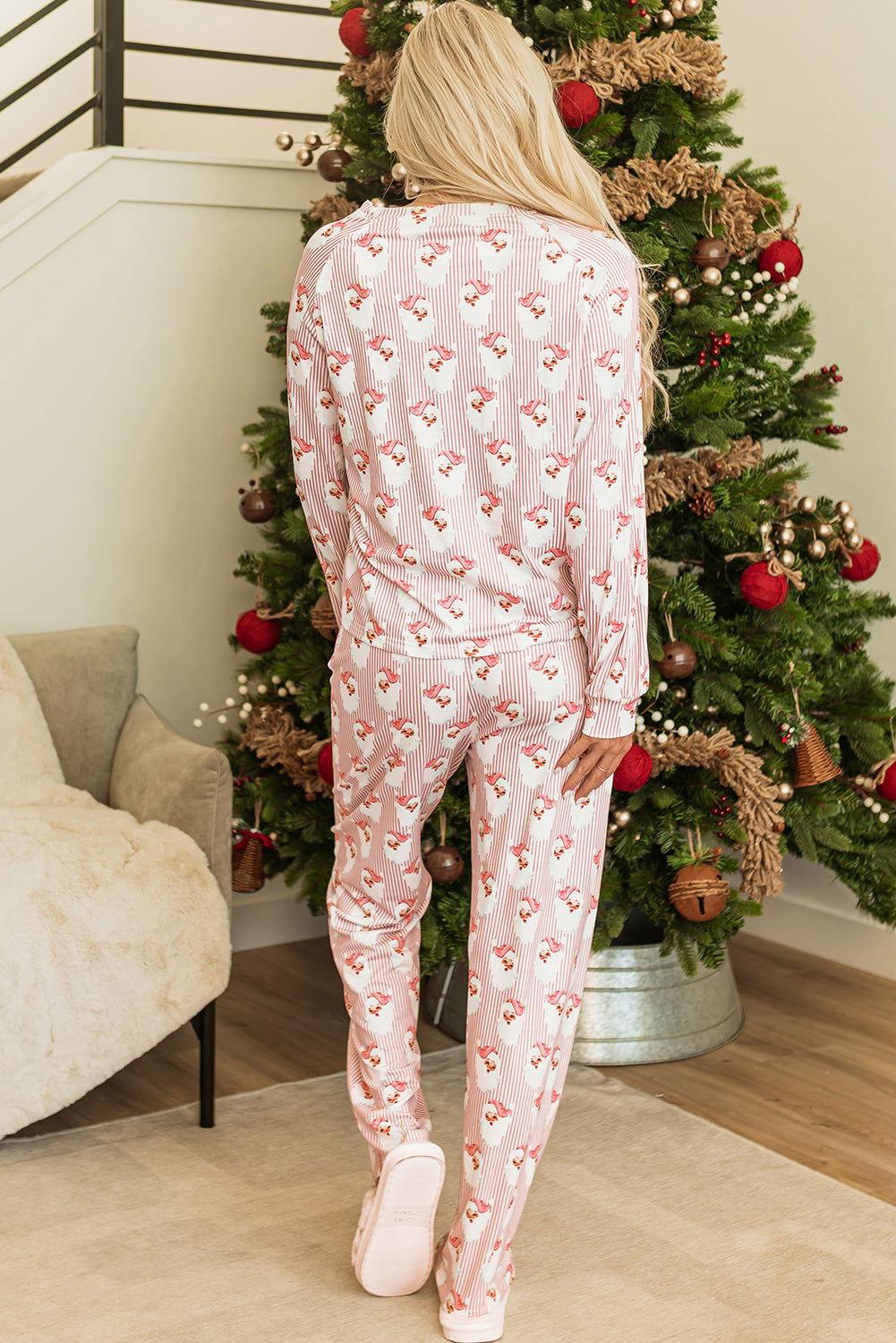 Santa Print Long Sleeve Top and Pants Lounge Set - Clothes For Her Online Store