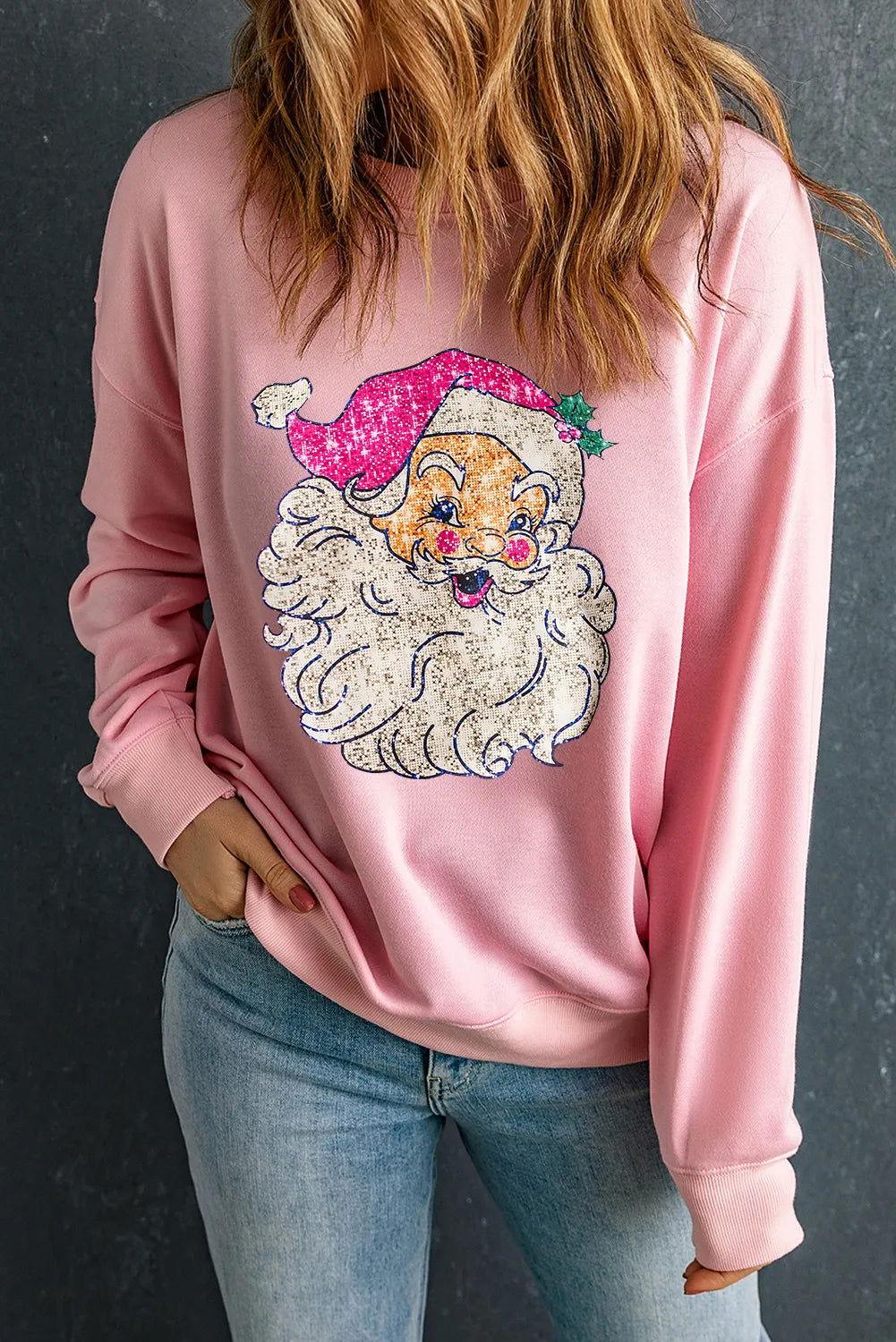 Santa Round Neck Long Sleeve Sweatshirt - Clothes For Her Online Store