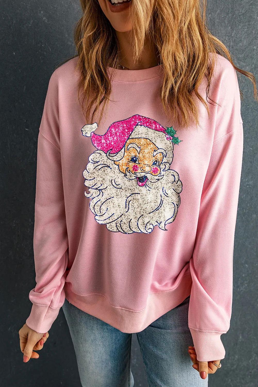 Santa Round Neck Long Sleeve Sweatshirt - Clothes For Her Online Store