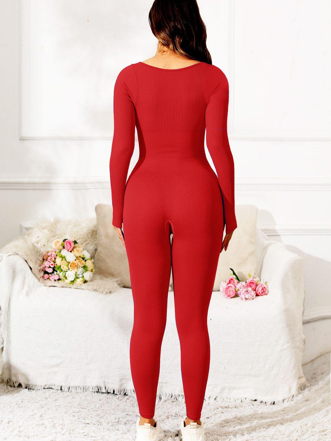 Scoop Neck Long Sleeve Active Jumpsuit - Clothes For Her Online Store