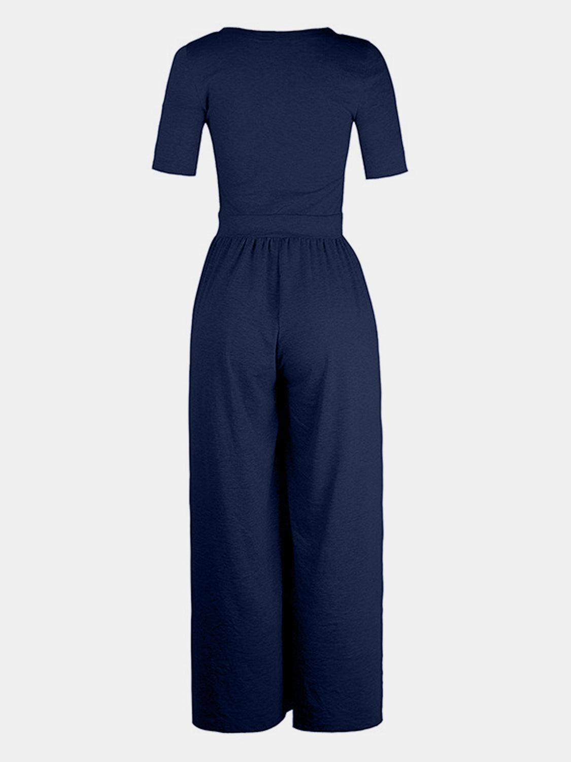 Scoop Neck Short Sleeve Jumpsuit - Clothes For Her Online Store