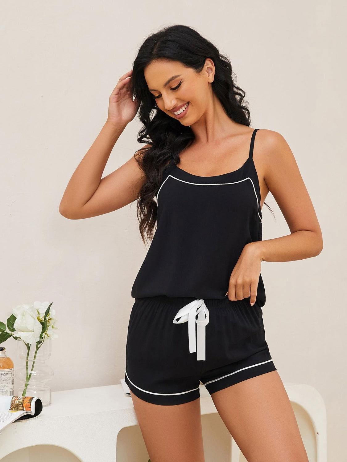 Scoop Neck Spaghetti Strap Top and Shorts Lounge Set - Clothes For Her Online Store