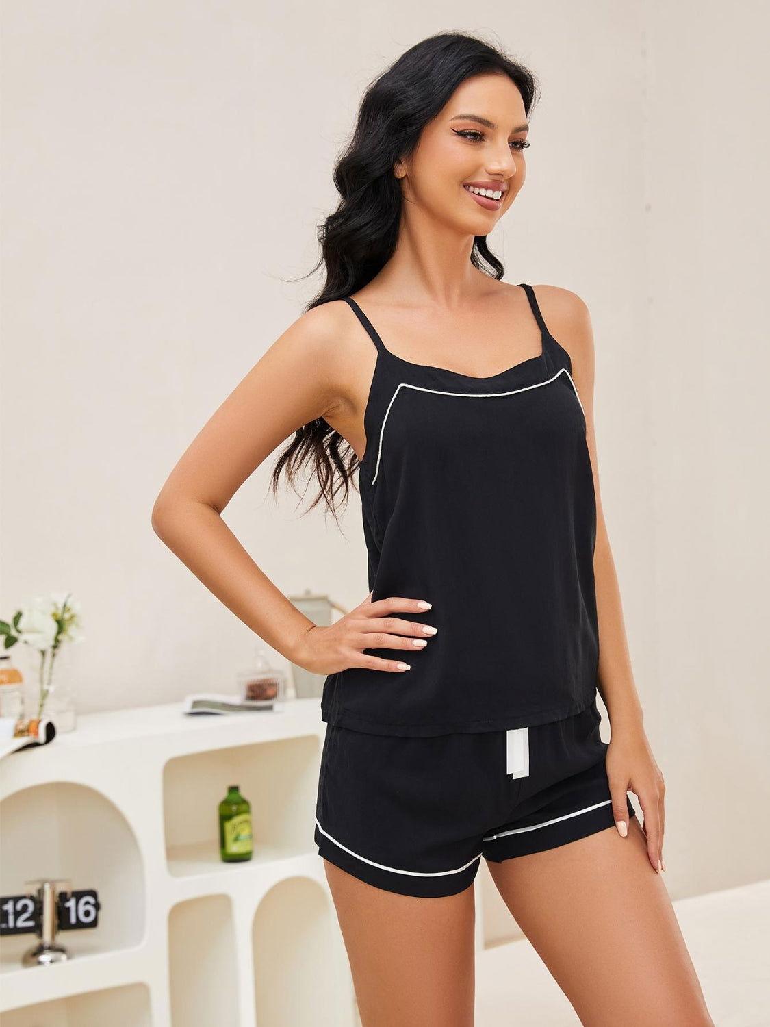 Scoop Neck Spaghetti Strap Top and Shorts Lounge Set - Clothes For Her Online Store