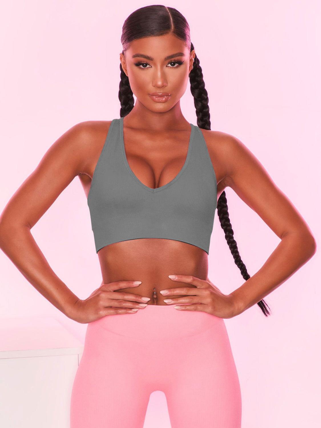 Scoop Neck Wide Strap Active Bra - Clothes For Her Online Store