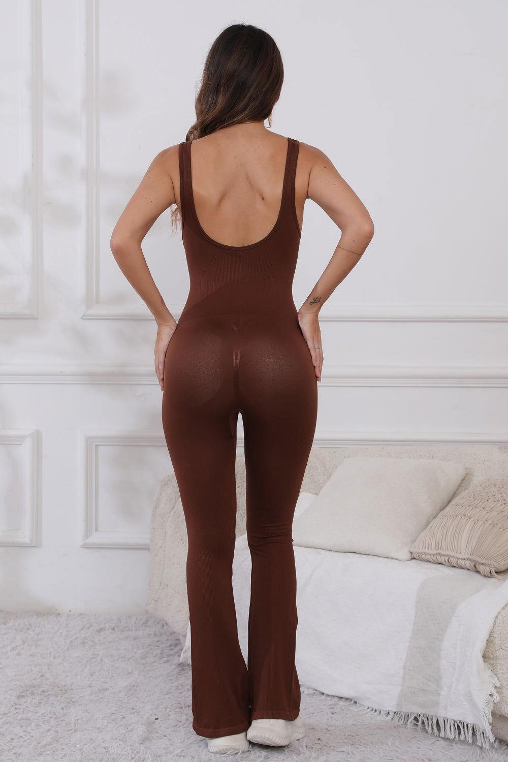 Scoop Neck Wide Strap Active Jumpsuit - Clothes For Her Online Store