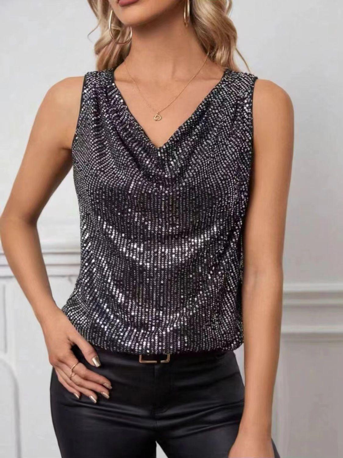 Sequin Cowl Neck Tank - Clothes For Her Online Store