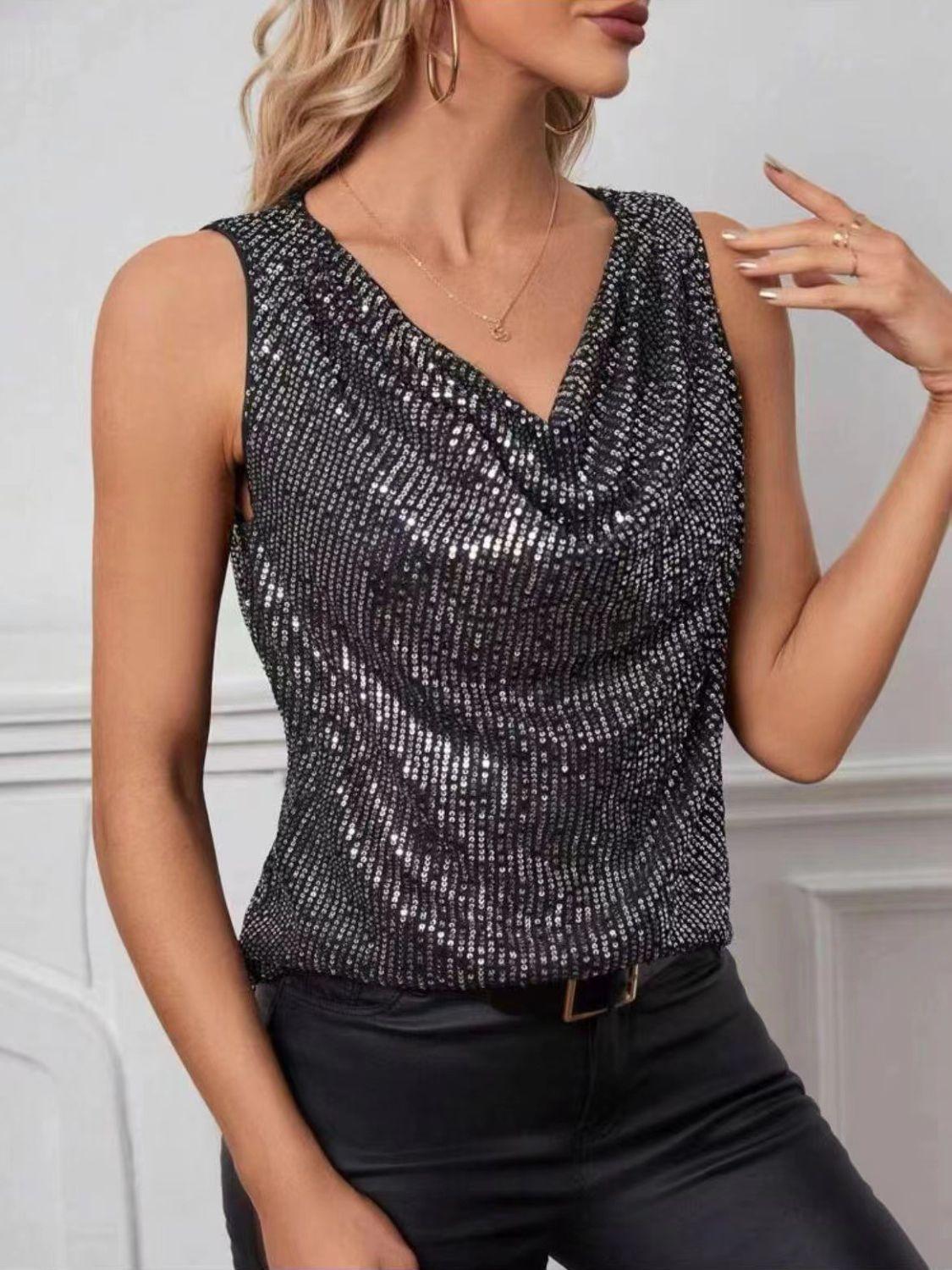 Sequin Cowl Neck Tank - Clothes For Her Online Store