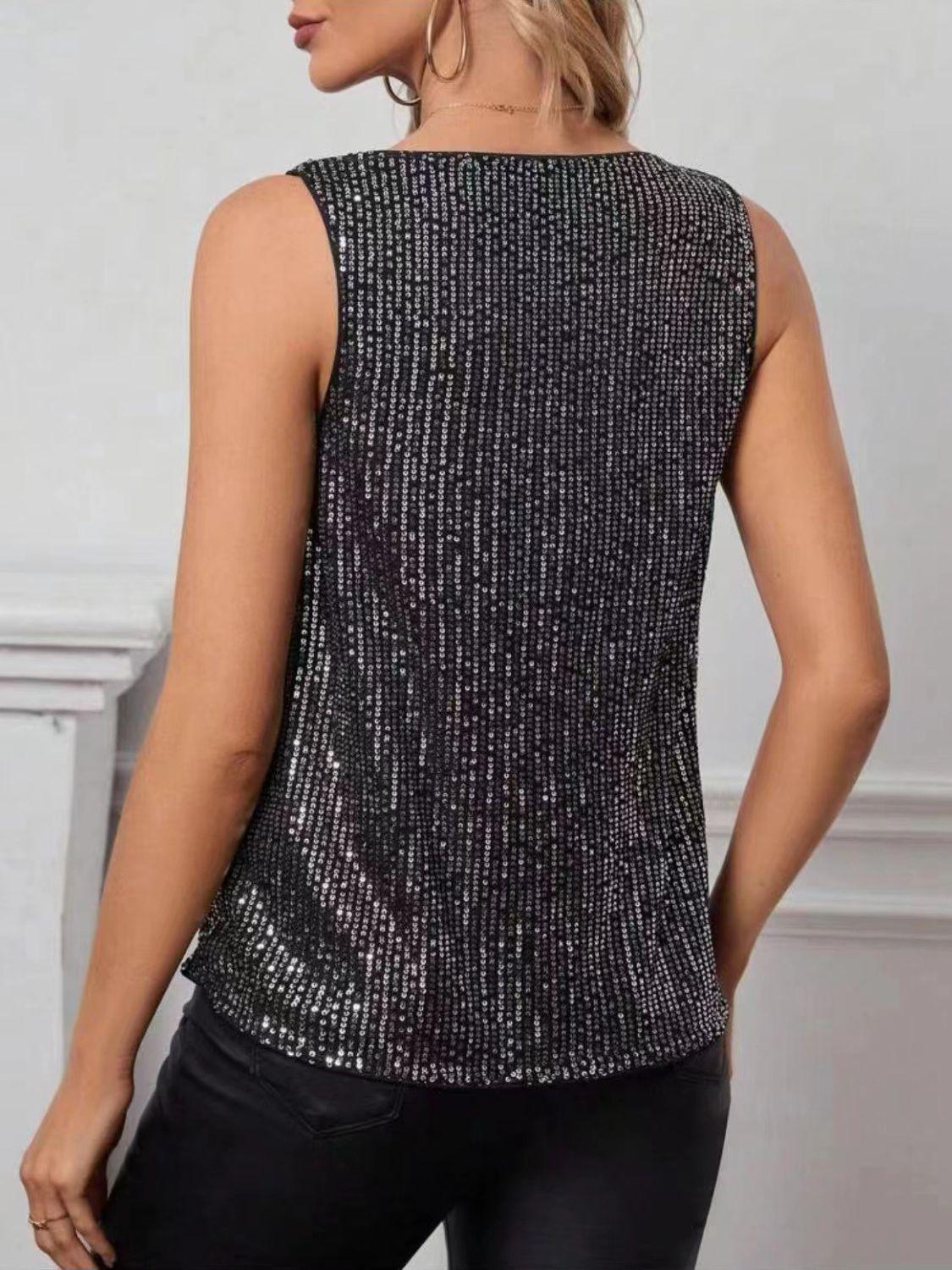 Sequin Cowl Neck Tank - Clothes For Her Online Store