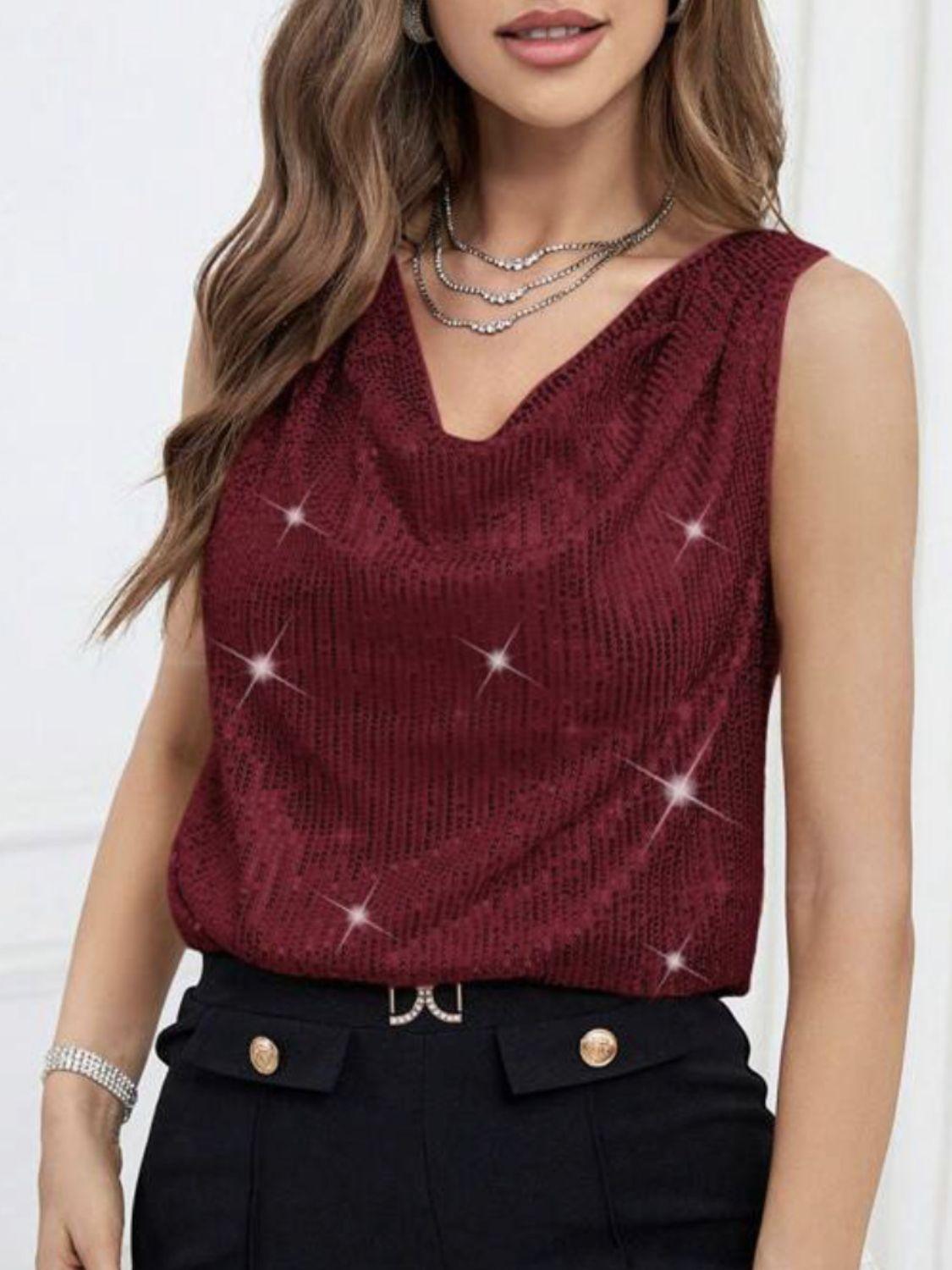 Sequin Cowl Neck Tank - Clothes For Her Online Store