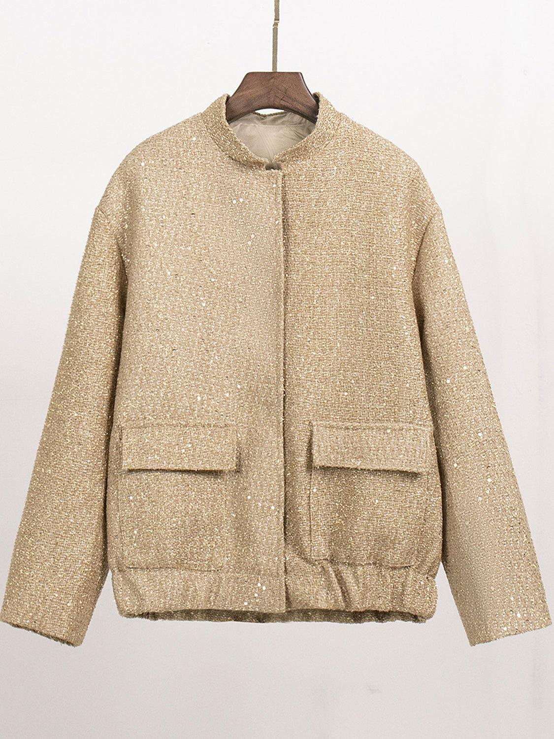 Sequin Detail Pocketed Long Sleeve Jacket - Clothes For Her Online Store