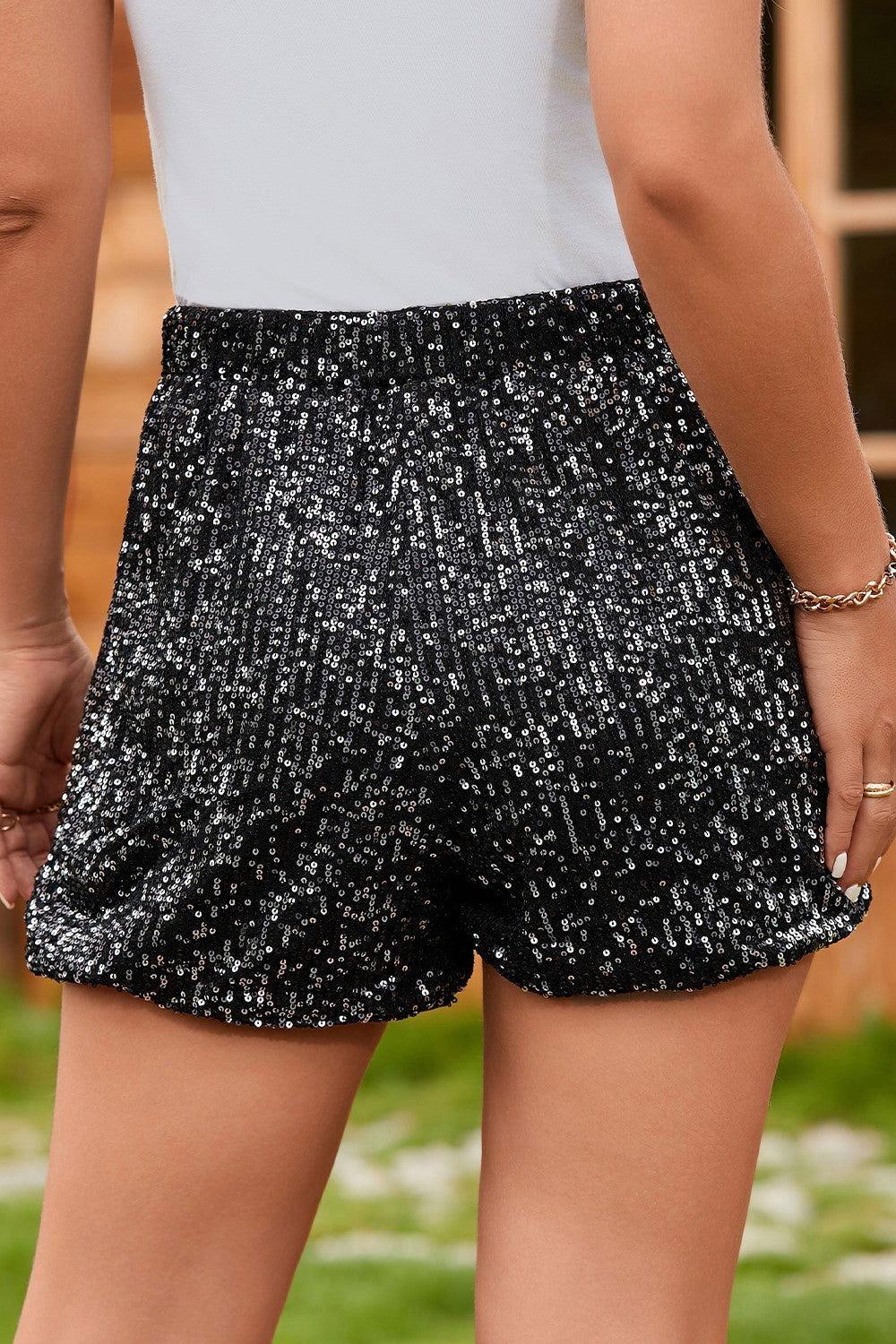 Sequin Elastic Waist Shorts - Clothes For Her Online Store