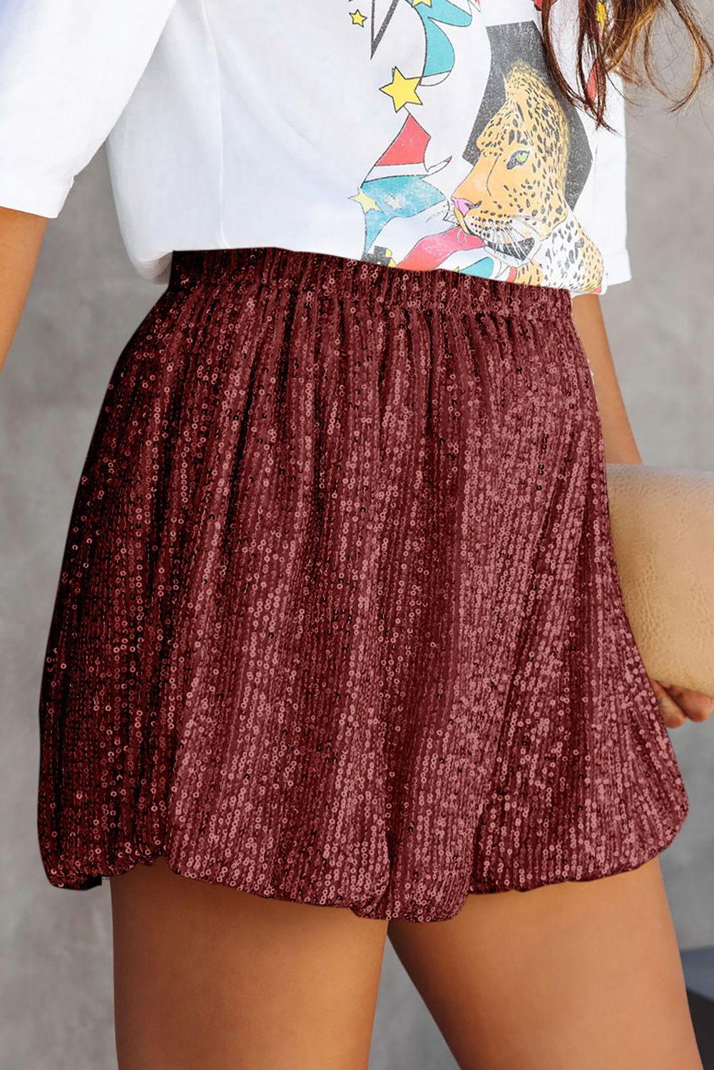 Sequin Elastic Waist Shorts - Clothes For Her Online Store