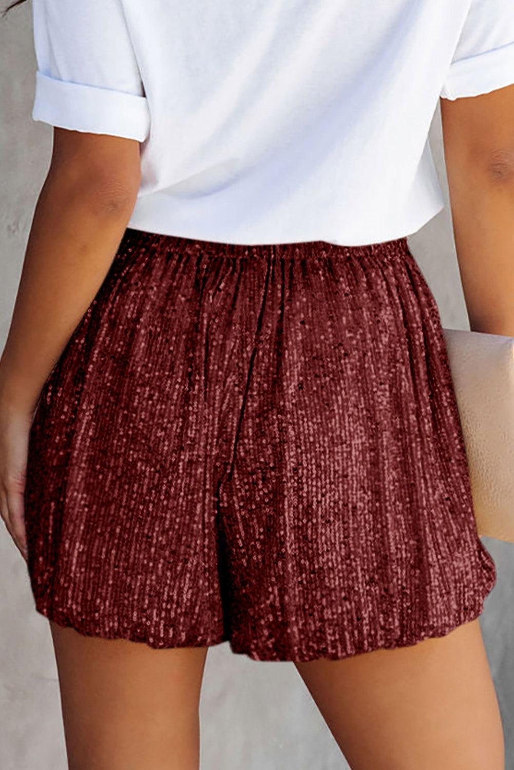 Sequin Elastic Waist Shorts - Clothes For Her Online Store