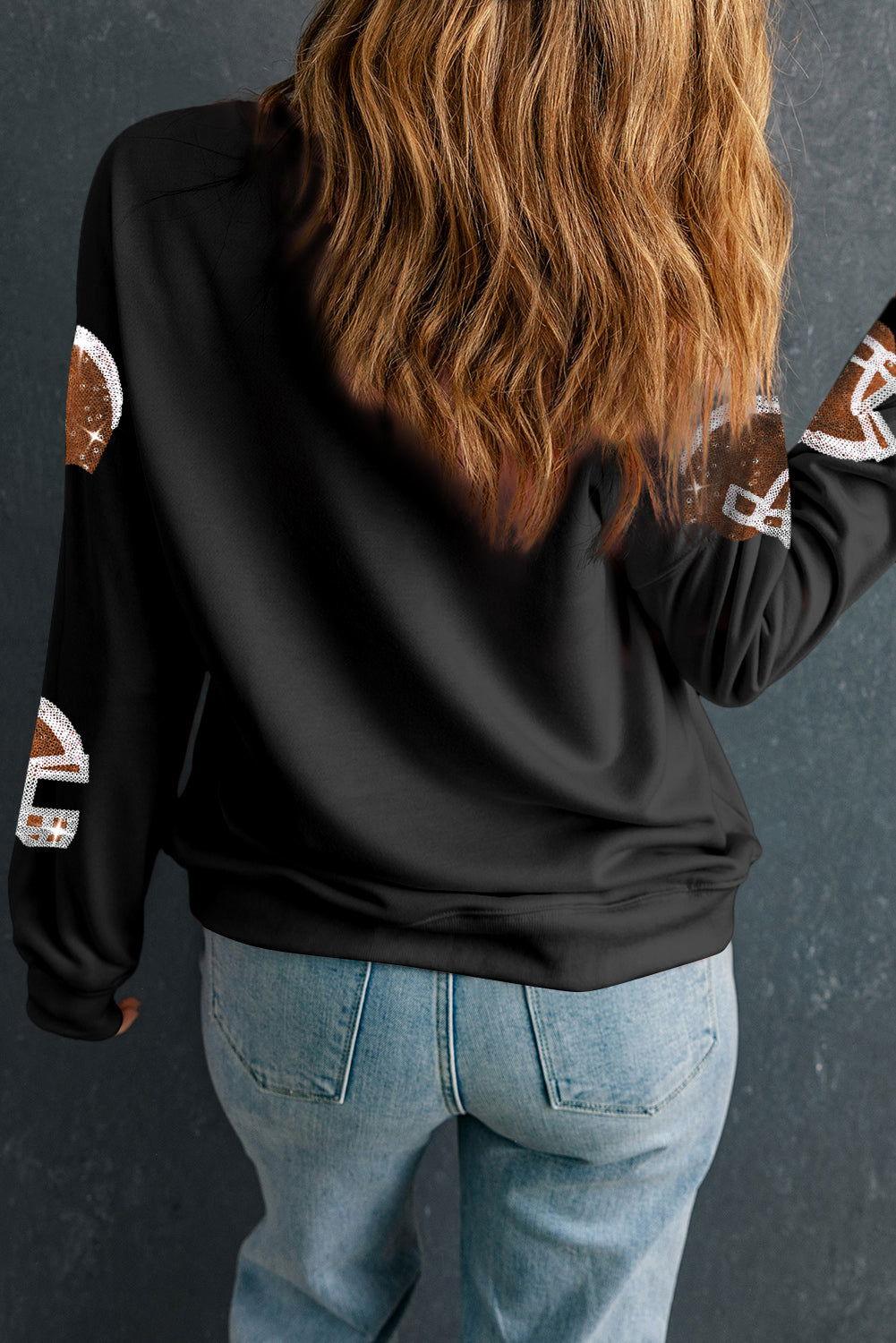 Sequin Round Neck Long Sleeve Sweatshirt - Clothes For Her Online Store
