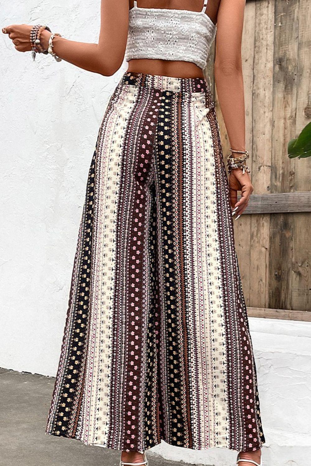 Shiny Floral High Waist Wide Leg Pants - Clothes For Her Online Store