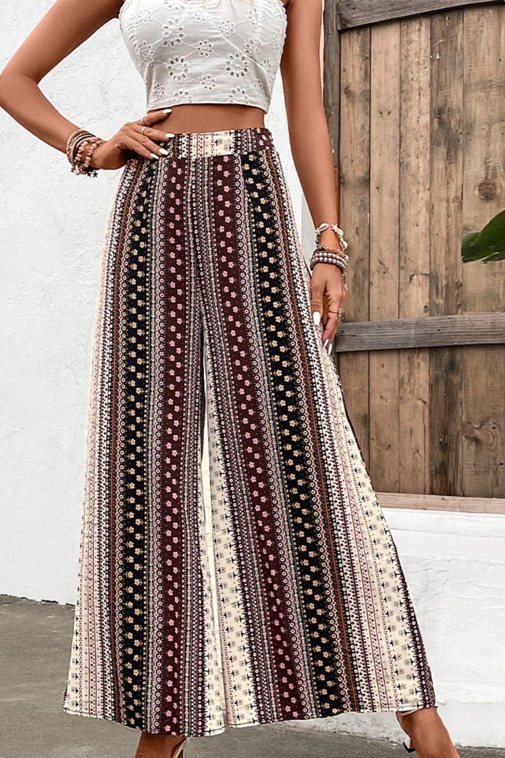 Shiny Floral High Waist Wide Leg Pants - Clothes For Her Online Store