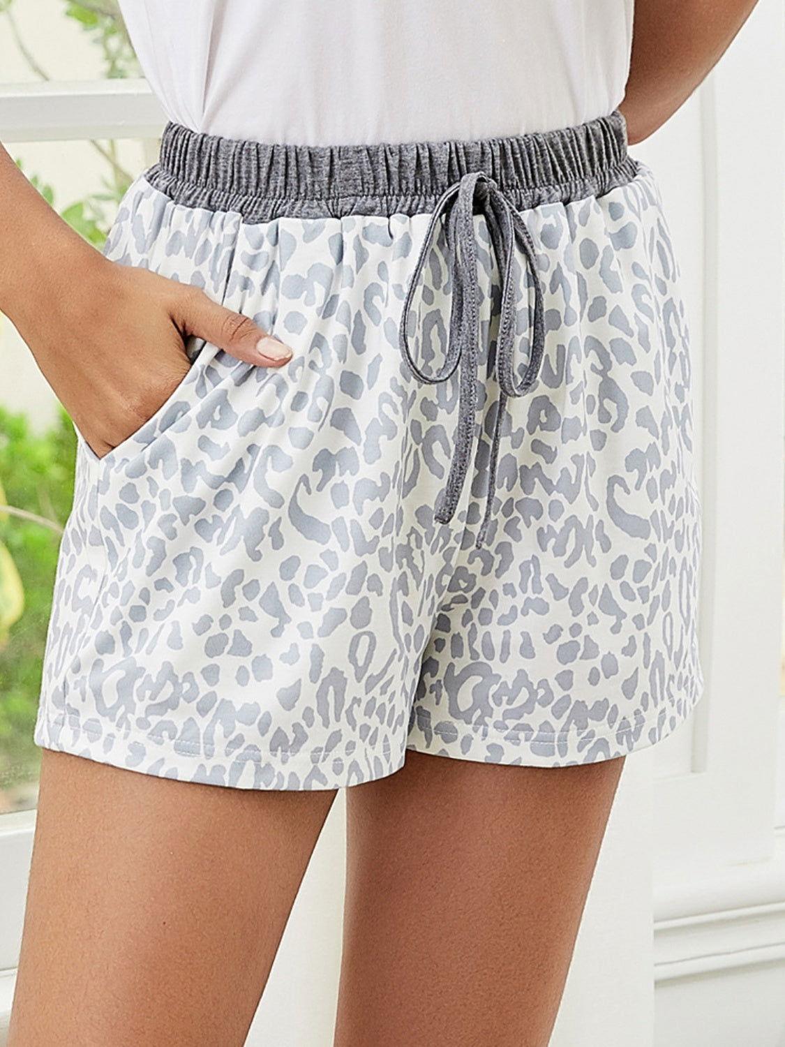 Shiny Printed Elastic Waist Shorts - Clothes For Her Online Store