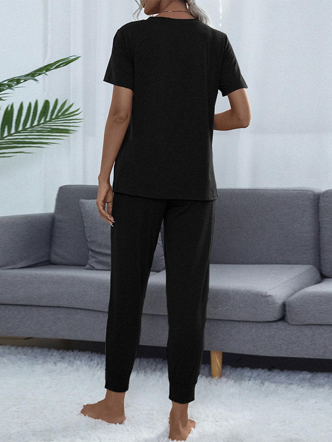 Shiny Round Neck Short Sleeve Top and Pants Set - Clothes For Her Online Store