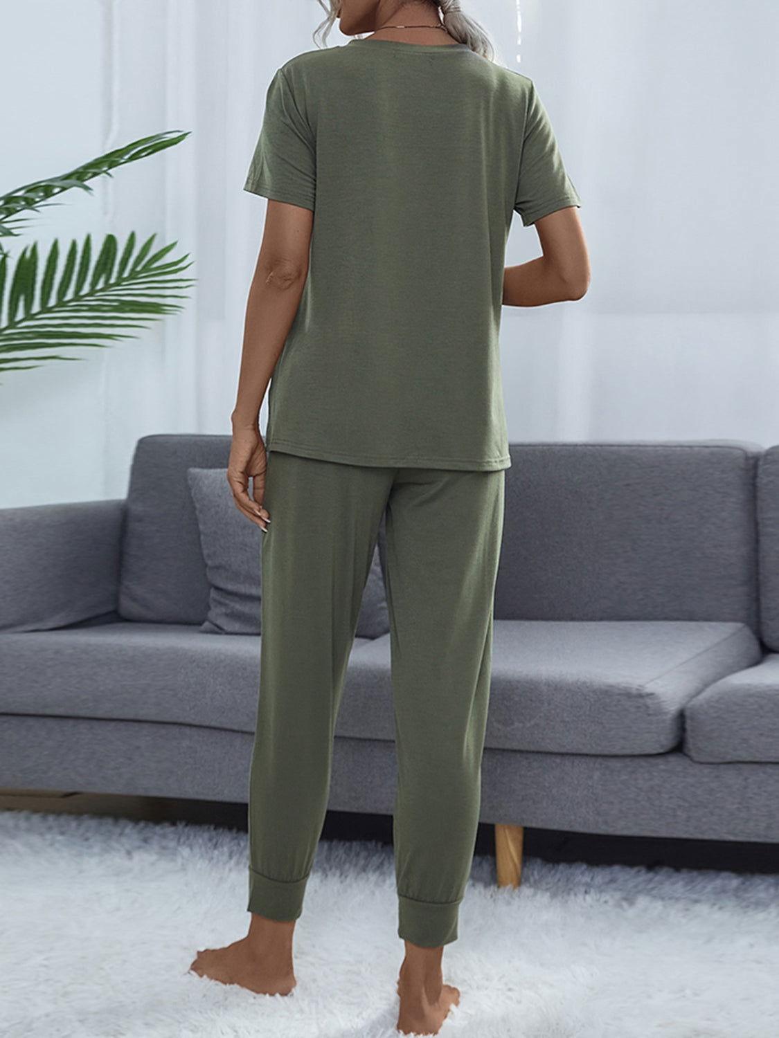 Shiny Round Neck Short Sleeve Top and Pants Set - Clothes For Her Online Store