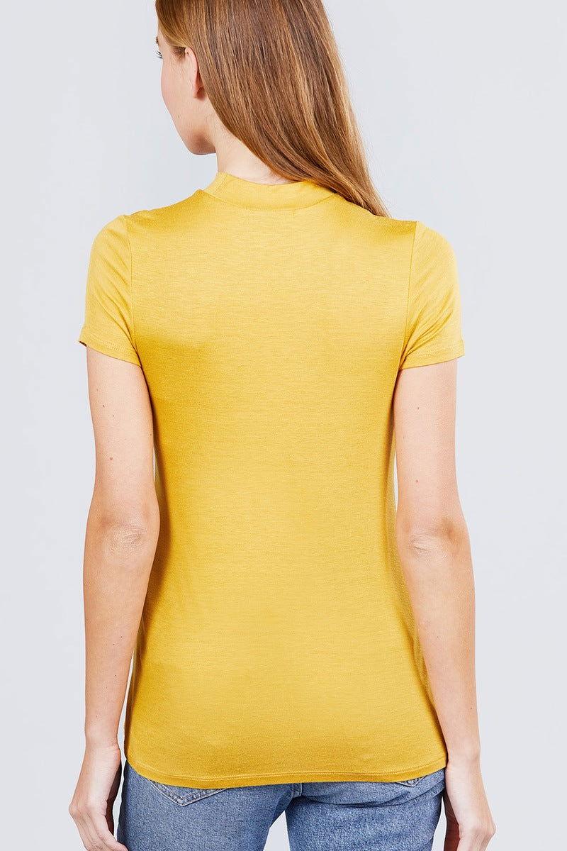 Short Sleeve Mock Neck Rayon Spandex Rib Top - Clothes For Her Online Store