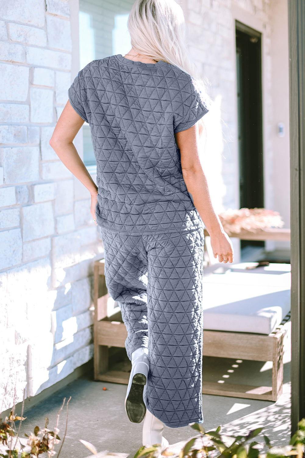 Short Sleeve Top and Pocketed Pants Lounge Set - Clothes For Her Online Store