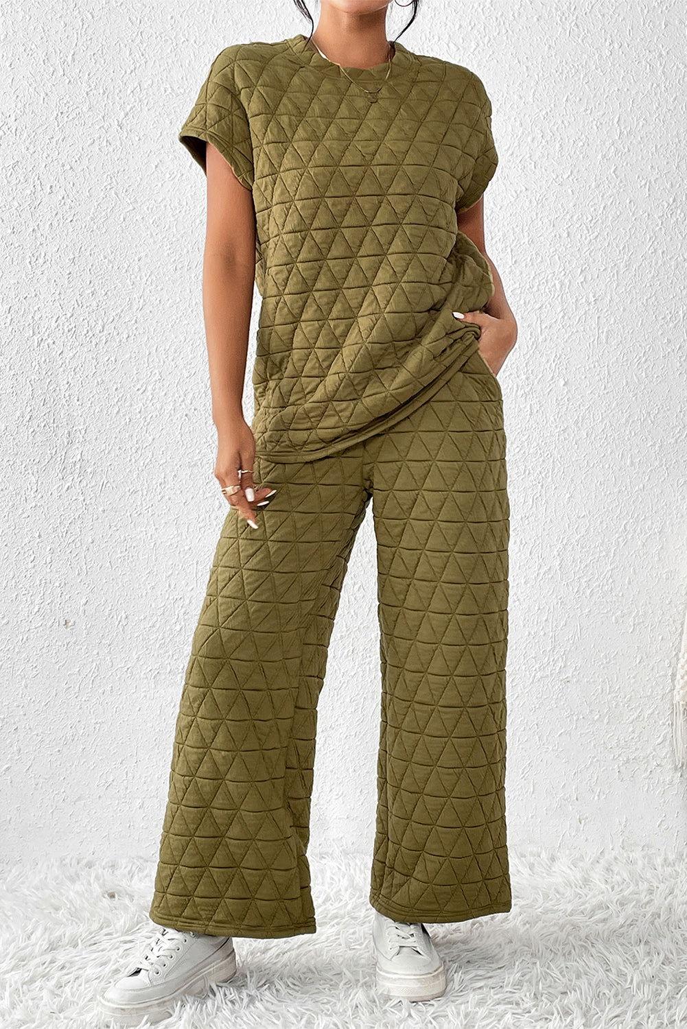 Short Sleeve Top and Pocketed Pants Lounge Set - Clothes For Her Online Store