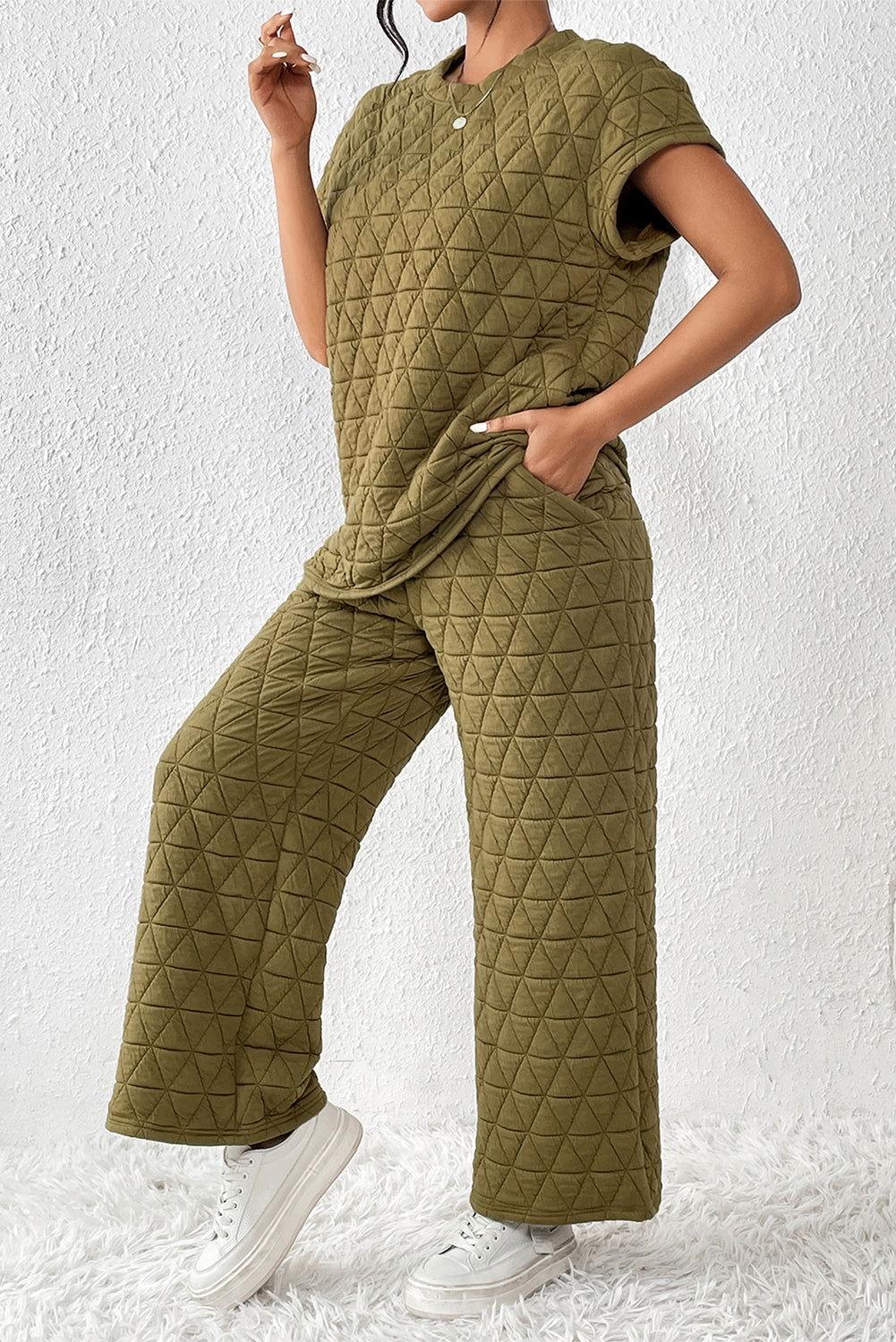 Short Sleeve Top and Pocketed Pants Lounge Set - Clothes For Her Online Store