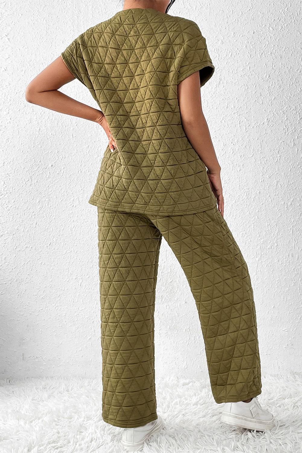 Short Sleeve Top and Pocketed Pants Lounge Set - Clothes For Her Online Store