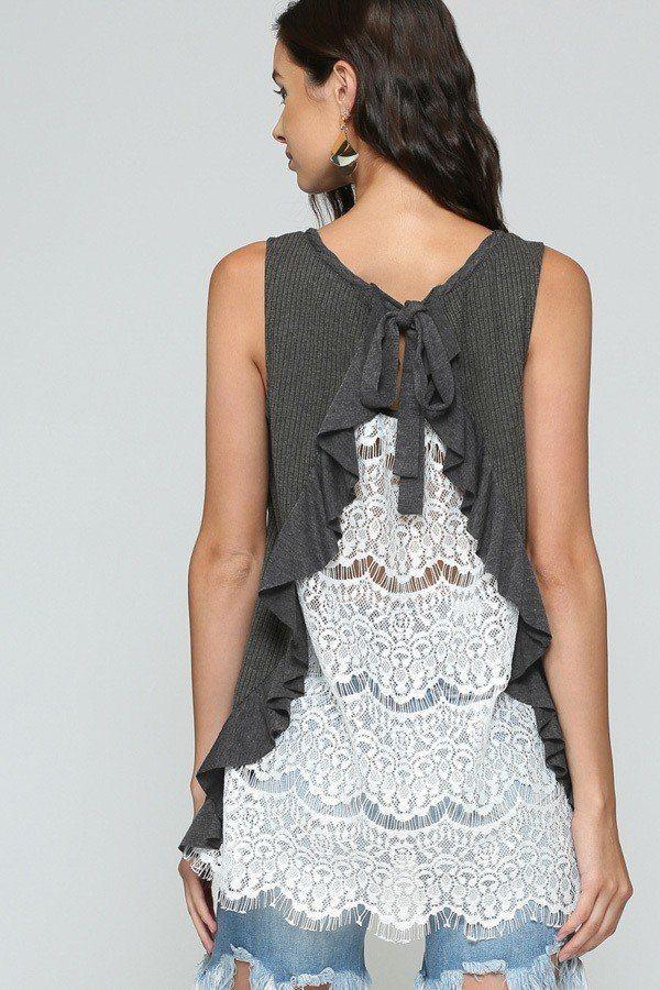 Sleeveless Back Lace Ruffle Detail Tank Top - Clothes For Her Online Store