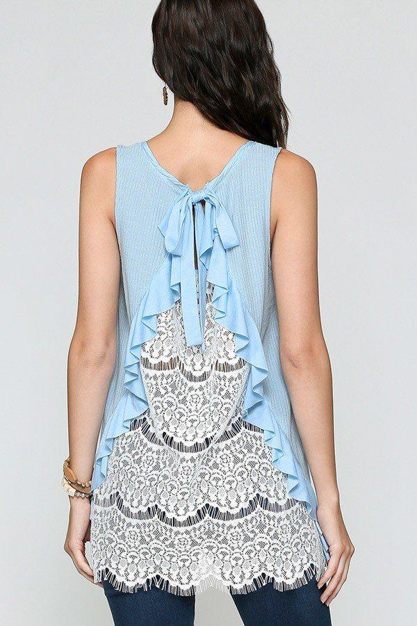 Sleeveless Back Lace Ruffle Detail Tank Top - Clothes For Her Online Store