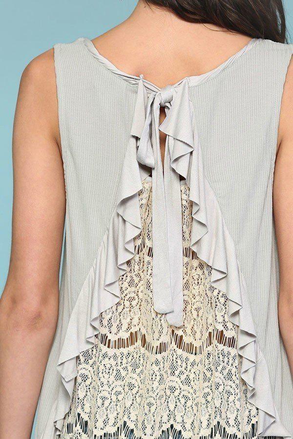 Sleeveless Back Lace Ruffle Detail Tank Top - Clothes For Her Online Store