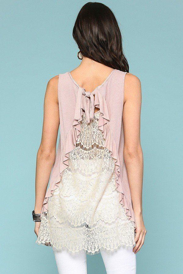 Sleeveless Back Lace Ruffle Detail Tank Top - Clothes For Her Online Store