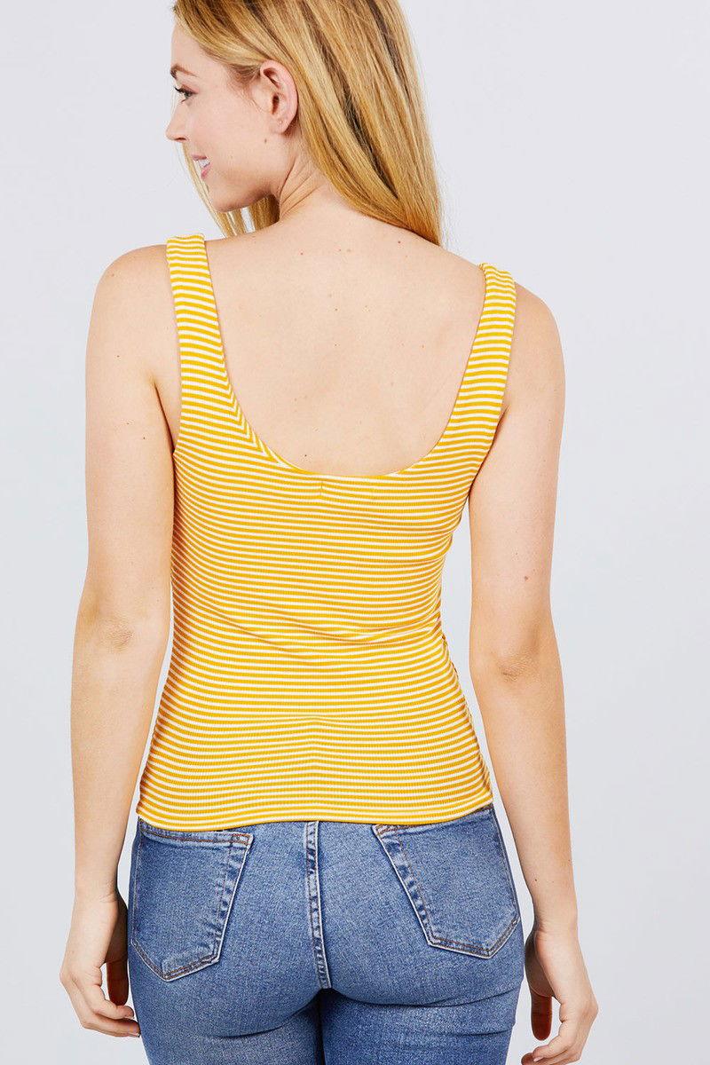Sleeveless Double Scoop Neck Stripe 2 Ply Rib Knit Top - Clothes For Her Online Store