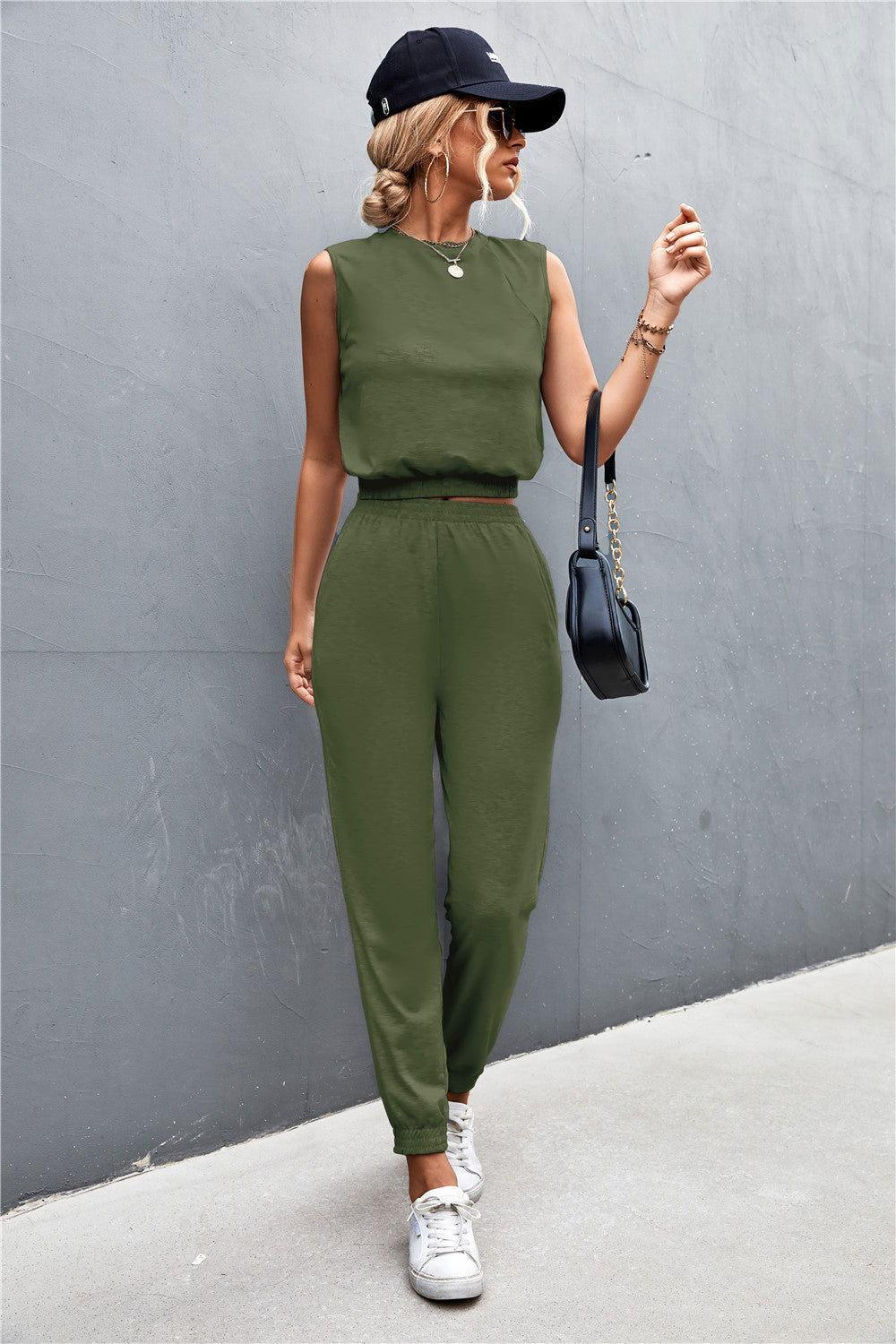 Sleeveless Top and Joggers Set - Clothes For Her Online Store