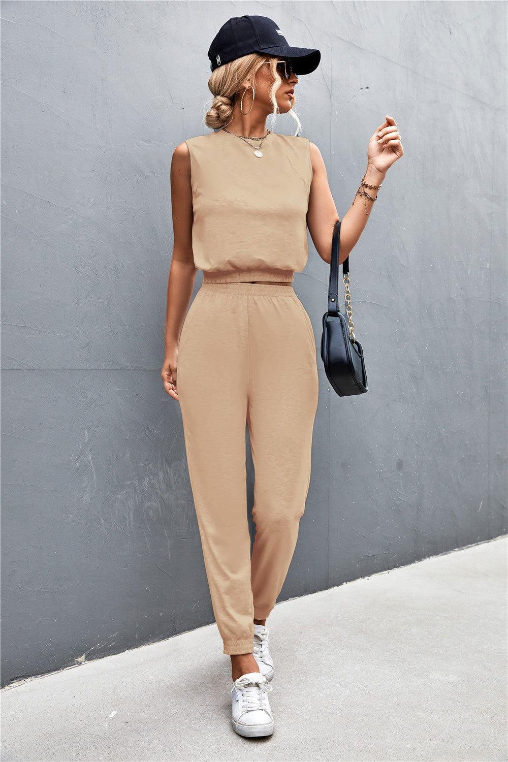 Sleeveless Top and Joggers Set - Clothes For Her Online Store