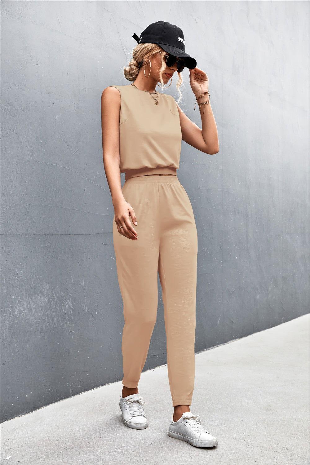 Sleeveless Top and Joggers Set - Clothes For Her Online Store