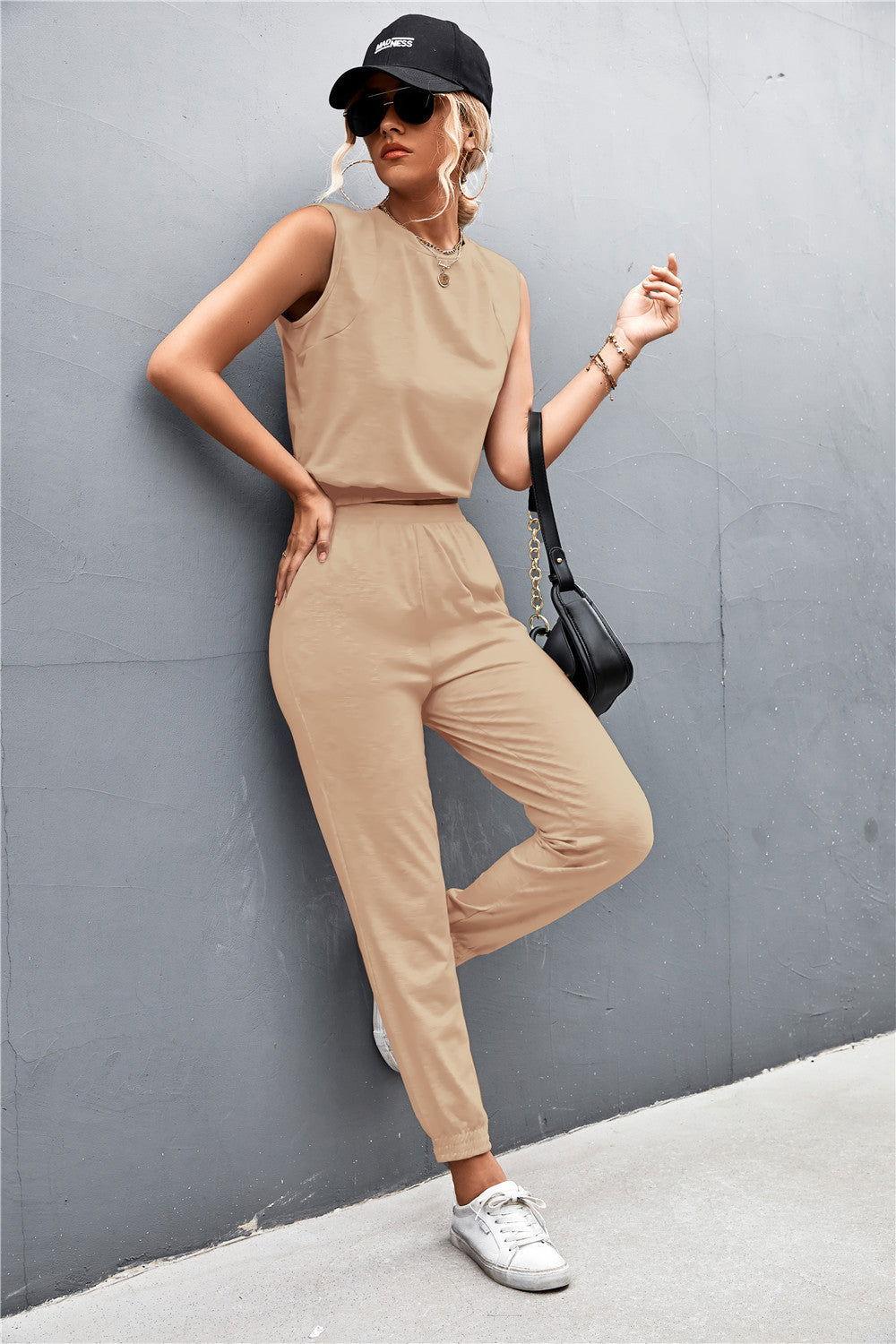 Sleeveless Top and Joggers Set - Clothes For Her Online Store
