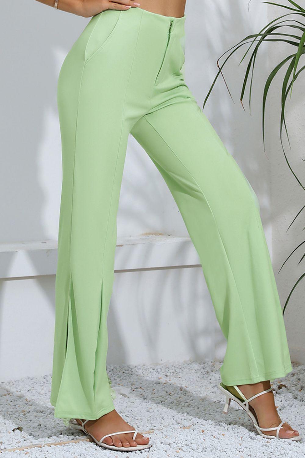 Slit High-Rise Flare Pants - Clothes For Her Online Store
