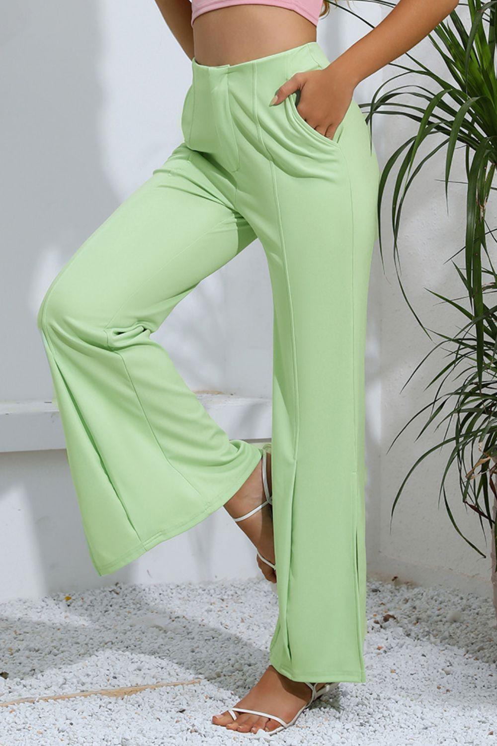 Slit High-Rise Flare Pants - Clothes For Her Online Store