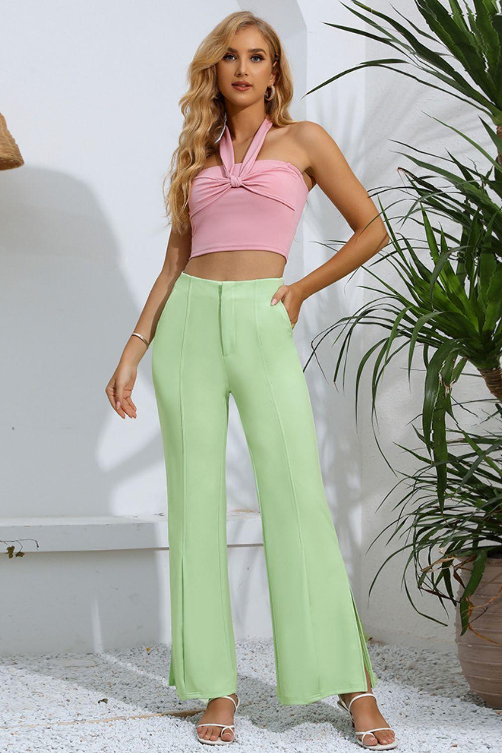 Slit High-Rise Flare Pants - Clothes For Her Online Store