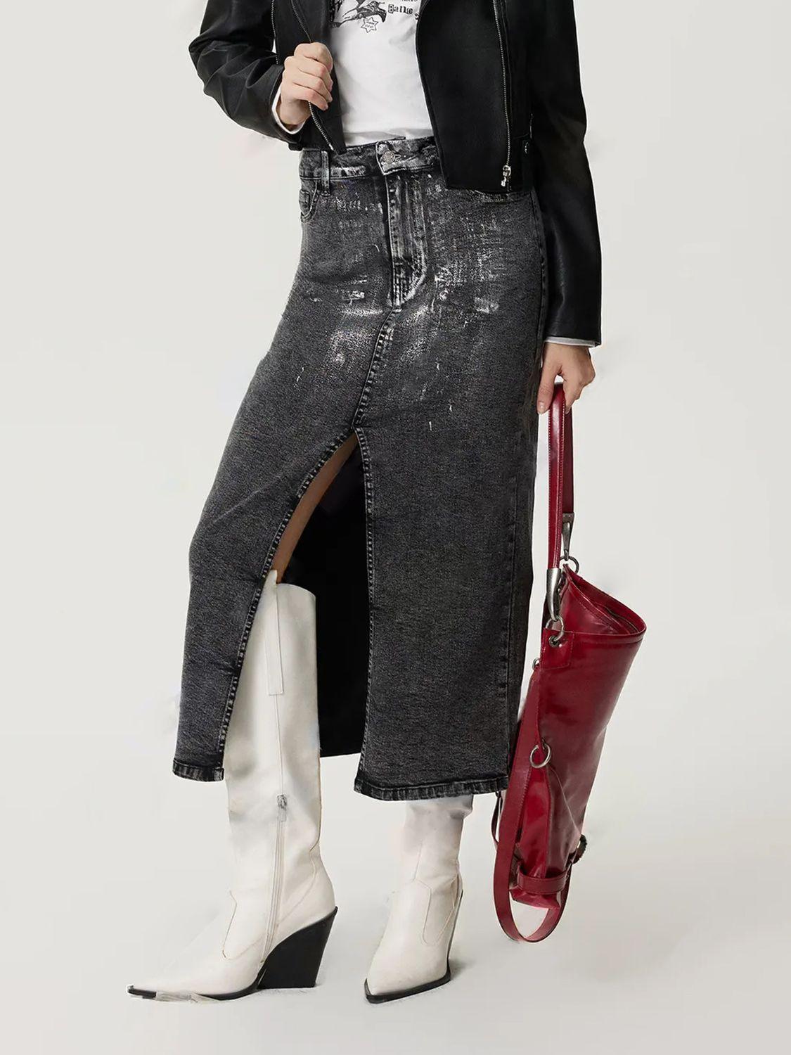 Slit Midi Denim Skirt with Pockets - Clothes For Her Online Store