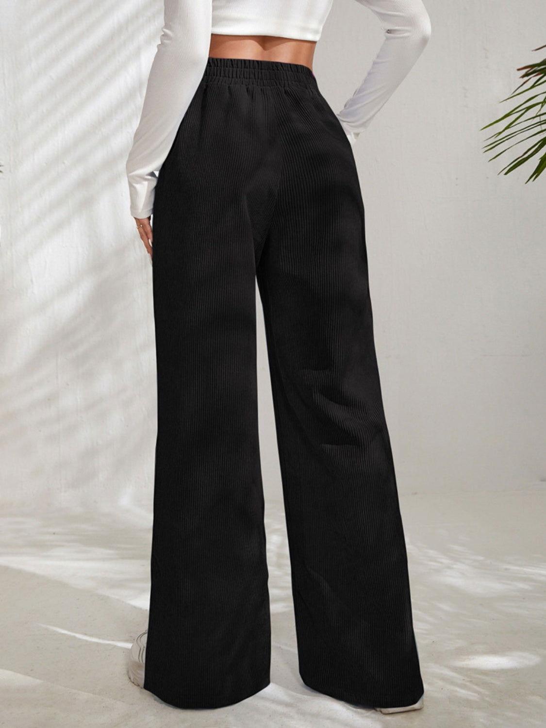 Slit Pocketed High Waist Wide Leg Pants - Clothes For Her Online Store