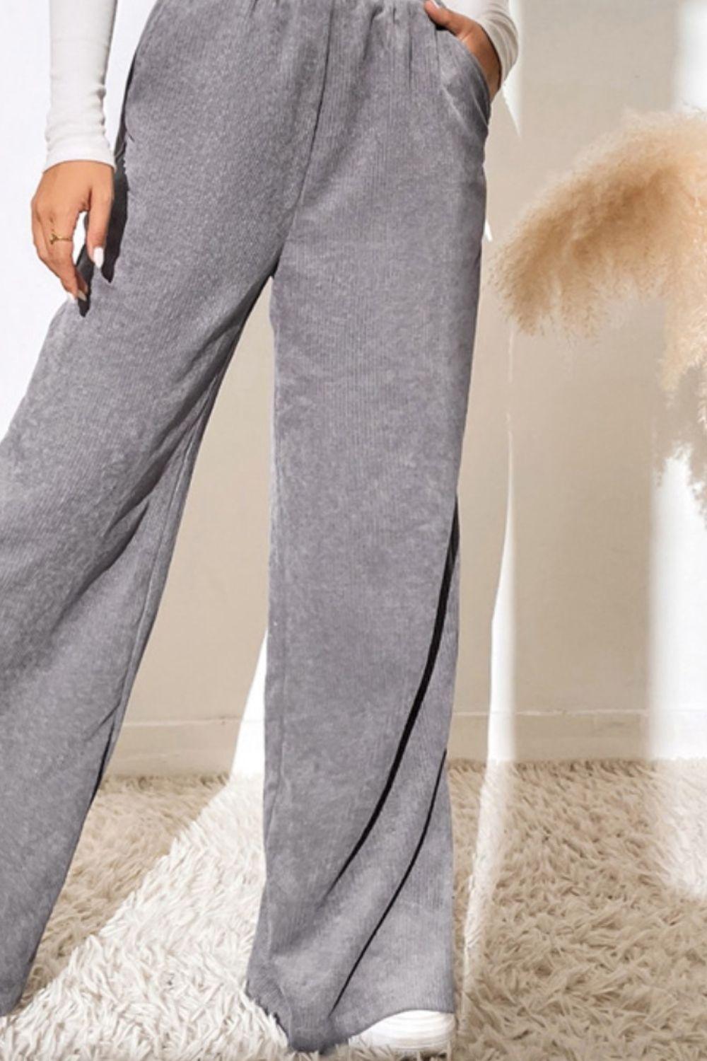 Slit Pocketed High Waist Wide Leg Pants - Clothes For Her Online Store