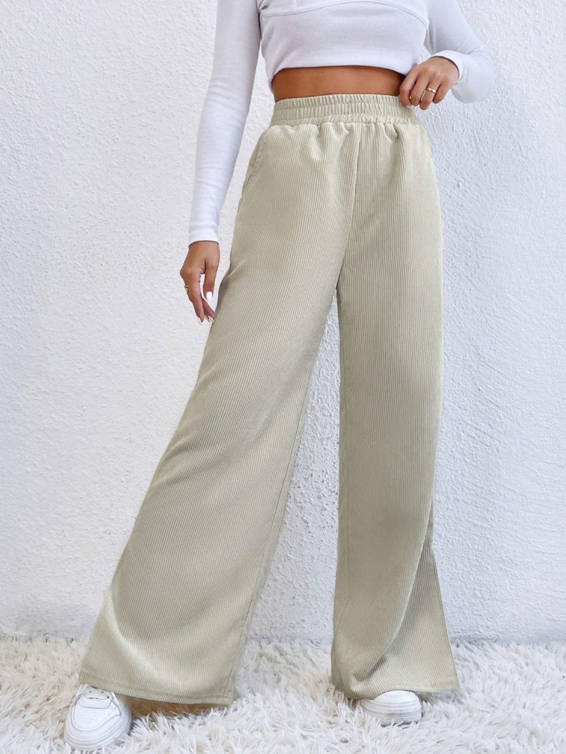 Slit Pocketed High Waist Wide Leg Pants - Clothes For Her Online Store