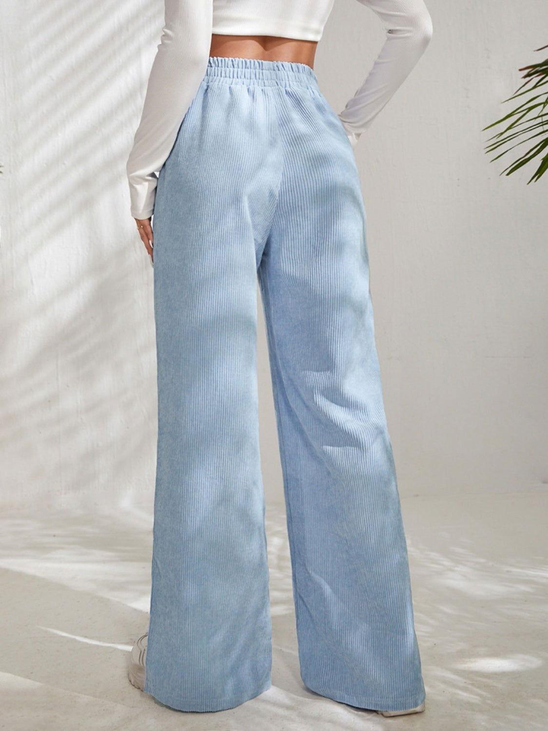 Slit Pocketed High Waist Wide Leg Pants - Clothes For Her Online Store