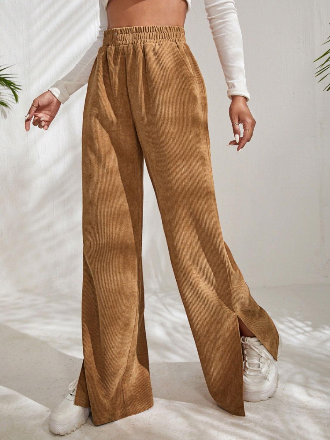 Slit Pocketed High Waist Wide Leg Pants - Clothes For Her Online Store
